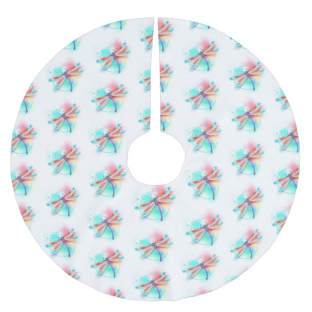 Falda Para El Árbol De Navidad De Poliéster Fléon roja sobre fondo acuarela (Anverso)