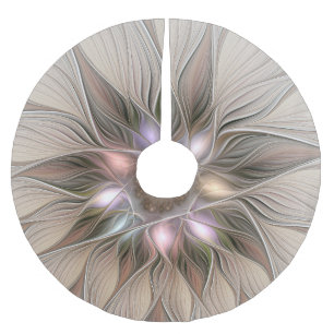 Falda Para El Árbol De Navidad De Poliéster Flor abstracta alegre beige marrón fractal floral