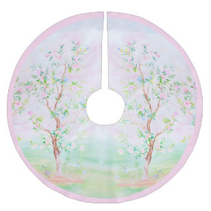 Falda Para El Árbol De Navidad De Poliéster Flor de adormidera de Chinoiserie nigromillennial