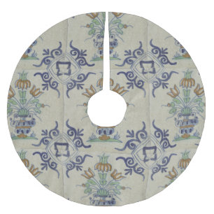 Falda Para El Árbol De Navidad De Poliéster Flor De Cerámica Delft Tile Antiguo