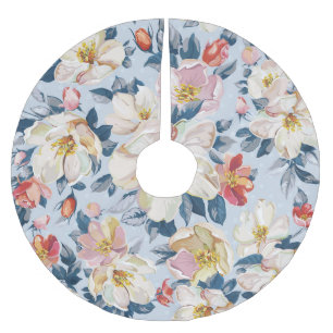 Falda Para El Árbol De Navidad De Poliéster Flor de manzana, patrón de elegancia.