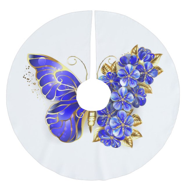 Falda Para El Árbol De Navidad De Poliéster Flor Sapphire Mariposa (Anverso)