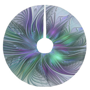 Falda Para El Árbol De Navidad De Poliéster Flor verde morada Moderna Resumen arte fractal