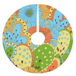 Falda Para El Árbol De Navidad De Poliéster Floral de mano dibujada: colorida sin costura