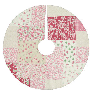 Falda Para El Árbol De Navidad De Poliéster Floral de mosaico: Ornamentos dibujados a mano.