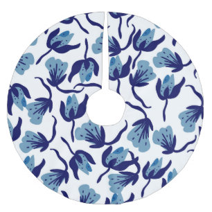 Falda Para El Árbol De Navidad De Poliéster Floral De Pansy Azul: Impresionante.