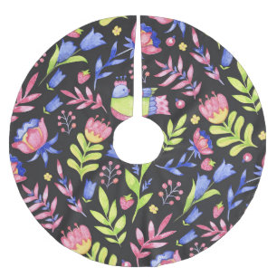 Falda Para El Árbol De Navidad De Poliéster Floral de primavera: Patrón de color agua sin foco