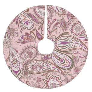 Falda Para El Árbol De Navidad De Poliéster Floral étnica: Diseño Paisley Oriental.