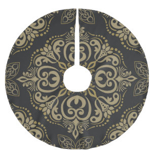 Falda Para El Árbol De Navidad De Poliéster Floral sin costuras, vintage, diseño botánico.