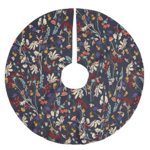 Falda Para El Árbol De Navidad De Poliéster Floral tropical: Vintage botánico aleatorio.