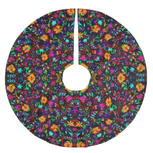 Falda Para El Árbol De Navidad De Poliéster Flores abstractas coloridas negras lindas