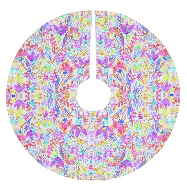 Falda Para El Árbol De Navidad De Poliéster Flores abstractas pastel (Anverso)