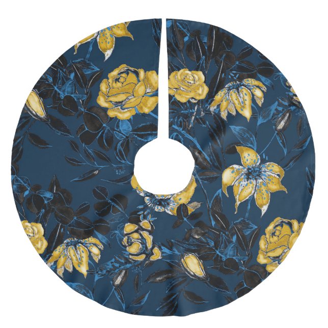 Falda Para El Árbol De Navidad De Poliéster Flores acuáticas: Patrón de época (Anverso)