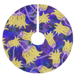 Falda Para El Árbol De Navidad De Poliéster Flores amarillas: fondo oscuro acuarela arte