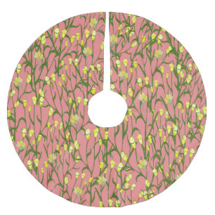 Falda Para El Árbol De Navidad De Poliéster Flores Amarillas Vintage De Fondo Rosa