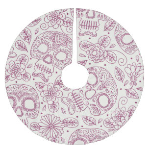Falda Para El Árbol De Navidad De Poliéster Flores De Calavera: Día Mexicano Sin Maravillas.