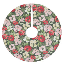 Falda Para El Árbol De Navidad De Poliéster Flores de color de agua de Navidades verdes y Rubo