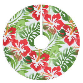 Falda Para El Árbol De Navidad De Poliéster Flores de Hibisco con Patrón Tropical de la Isla H