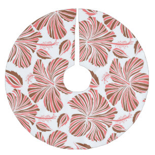 Falda Para El Árbol De Navidad De Poliéster Flores de hibisco hawaiano: estilo tropical marrón