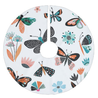 Falda Para El Árbol De Navidad De Poliéster Flores de mariposas: Colección de manos dibujadas