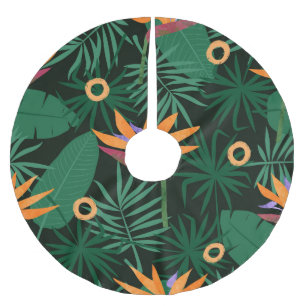 Falda Para El Árbol De Navidad De Poliéster Flores de Strelitzia: fondo de vintage tropical