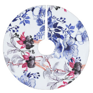 Falda Para El Árbol De Navidad De Poliéster Flores dibujadas a mano: coloridas acuarelas