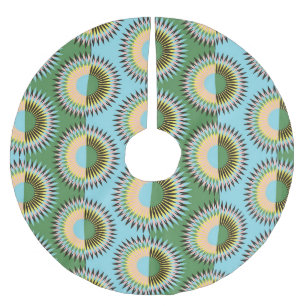 Falda Para El Árbol De Navidad De Poliéster Flores dobladas: patrón retro azul-verde.