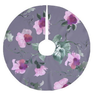 Falda Para El Árbol De Navidad De Poliéster Flores moradas: acuarela sin costuras.