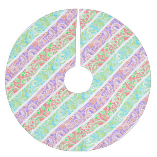 Falda Para El Árbol De Navidad De Poliéster Flores pastel de colores vivos