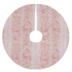 Falda Para El Árbol De Navidad De Poliéster Flores rosadas metálicas de Moda Rubor de oro Rosa