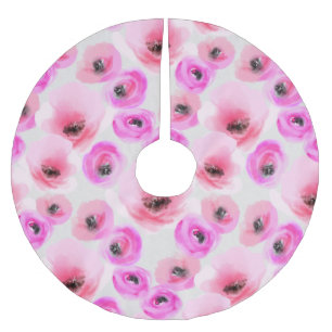 Falda Para El Árbol De Navidad De Poliéster Flores rosas acuarela arte digital