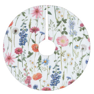Falda Para El Árbol De Navidad De Poliéster Flores silvestres de verano, acuarela sin costuras
