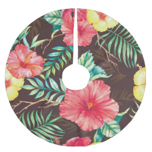 Falda Para El Árbol De Navidad De Poliéster Flores tropicales coloridas fondo oscuro