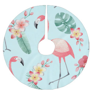 Falda Para El Árbol De Navidad De Poliéster Flores tropicales Flamingos Patrón de acuarela