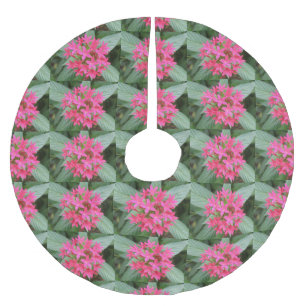 Falda Para El Árbol De Navidad De Poliéster Flores tropicales rosadas brillantes