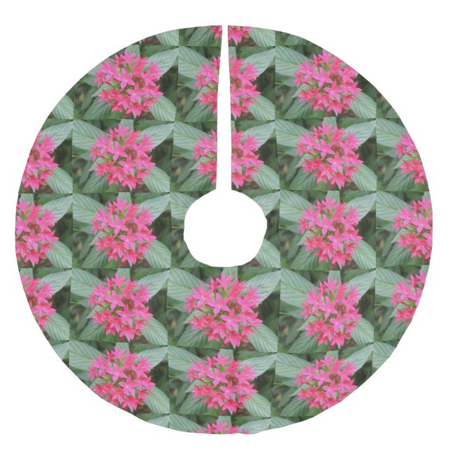 Falda Para El Árbol De Navidad De Poliéster Flores tropicales rosadas brillantes (Anverso)