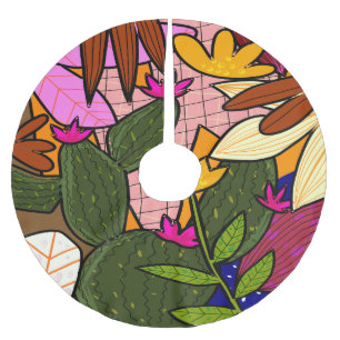 Falda Para El Árbol De Navidad De Poliéster Flores y hojas tropicales abstractas