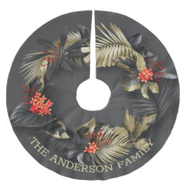 Falda Para El Árbol De Navidad De Poliéster Foliage tropical exótico en oro y negro