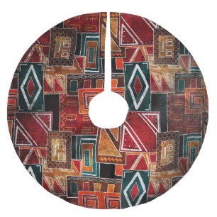 Falda Para El Árbol De Navidad De Poliéster Folk nativo, fondo ornamental gris.