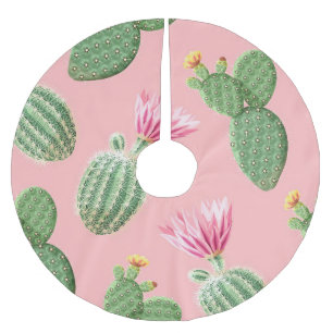 Falda Para El Árbol De Navidad De Poliéster Fondo de luz de cactus de flores rosadas