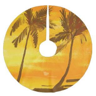 Falda Para El Árbol De Navidad De Poliéster Fondo de verano de palmeras tropicales