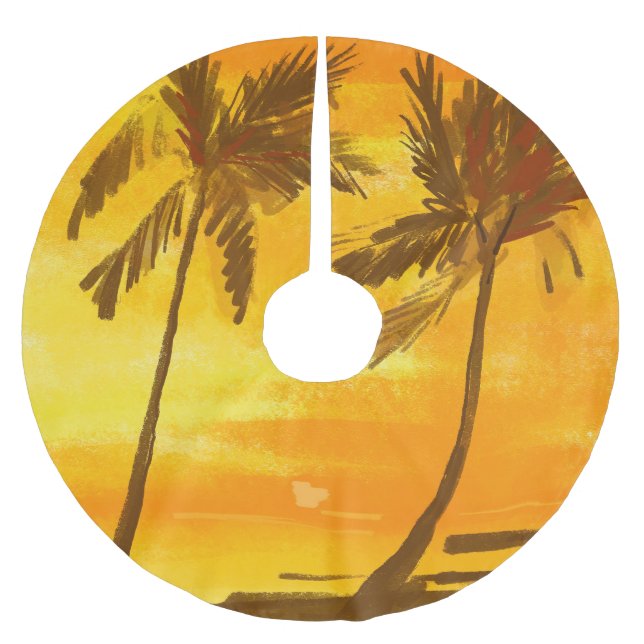 Falda Para El Árbol De Navidad De Poliéster Fondo de verano de palmeras tropicales (Anverso)