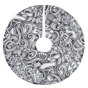 Falda Para El Árbol De Navidad De Poliéster Fondo de Vintage de Doodles de Música