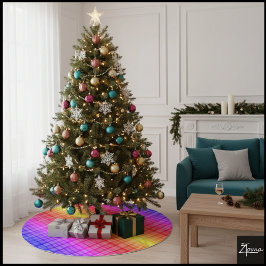 Falda Para El Árbol De Navidad De Poliéster Fondo digital de gradiente de arcoíris a cuadros v