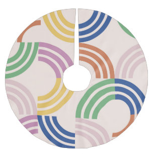 Falda Para El Árbol De Navidad De Poliéster Fondo geométrico de curvas retro rayadas