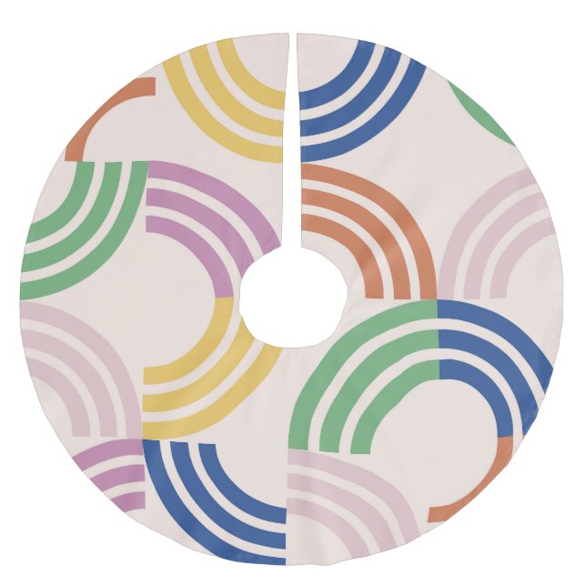 Falda Para El Árbol De Navidad De Poliéster Fondo geométrico de curvas retro rayadas (Anverso)