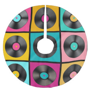 Falda Para El Árbol De Navidad De Poliéster Fondo retro de registros de vinilo vintage