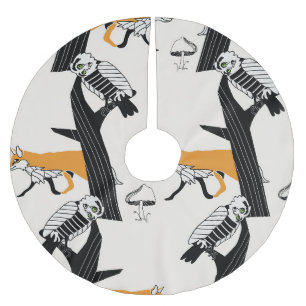 Falda Para El Árbol De Navidad De Poliéster Fox, búho, árbol, vintage sin costuras.