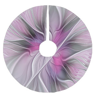 Falda Para El Árbol De Navidad De Poliéster Fractal floral moderno abstracto flor rosa gris