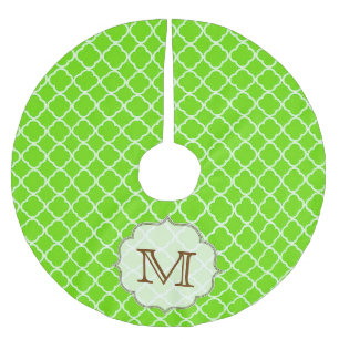 Falda Para El Árbol De Navidad De Poliéster Fragmento de árbol inicial del monograma verde lim